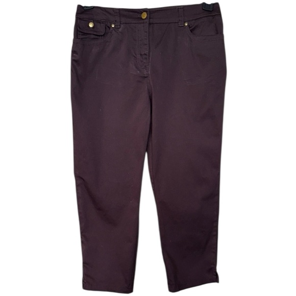 Jones New York Signature Dark Brown Trousers Preppy Polished Cotton Stretch Crop - Picture 1 of 10